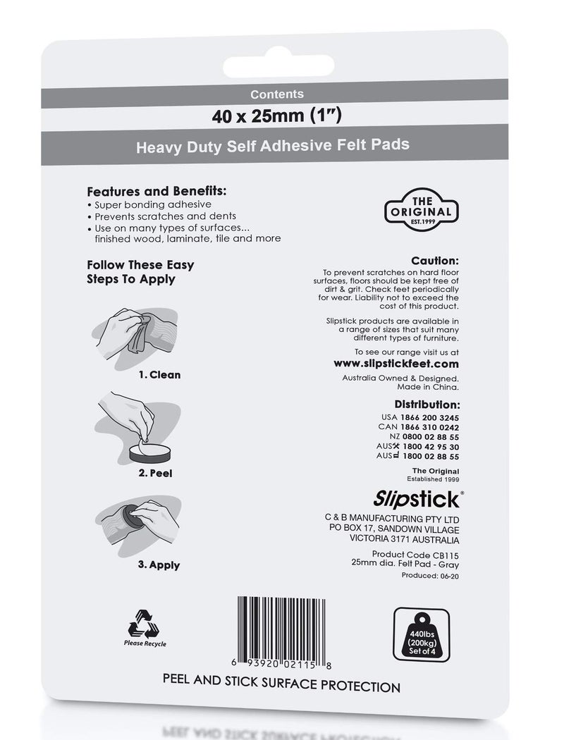 Slipstick وسادات أثاث من الصوف الفاخر من سليبستيك / واقيات الأرضيات (حزمة قيمة بحجم 1 بوصة دائرية) تشمل 40 وسادة ثقيلة من اللباد لأرجل الكراسي مع لاصق ذاتي، رمادي، CB115 - Image 5